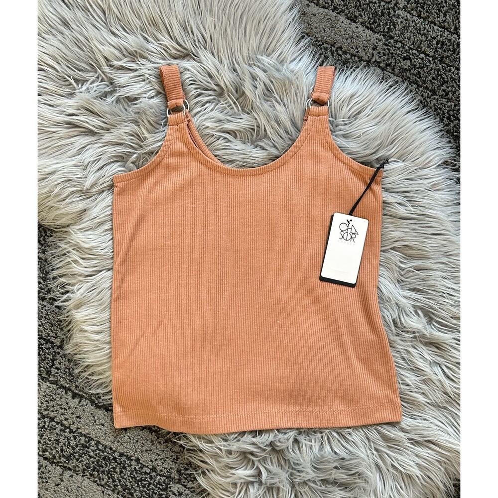 Chaser Women’s Brown Knit Ribbed Tank Top With Metal Loop Accents Size Small